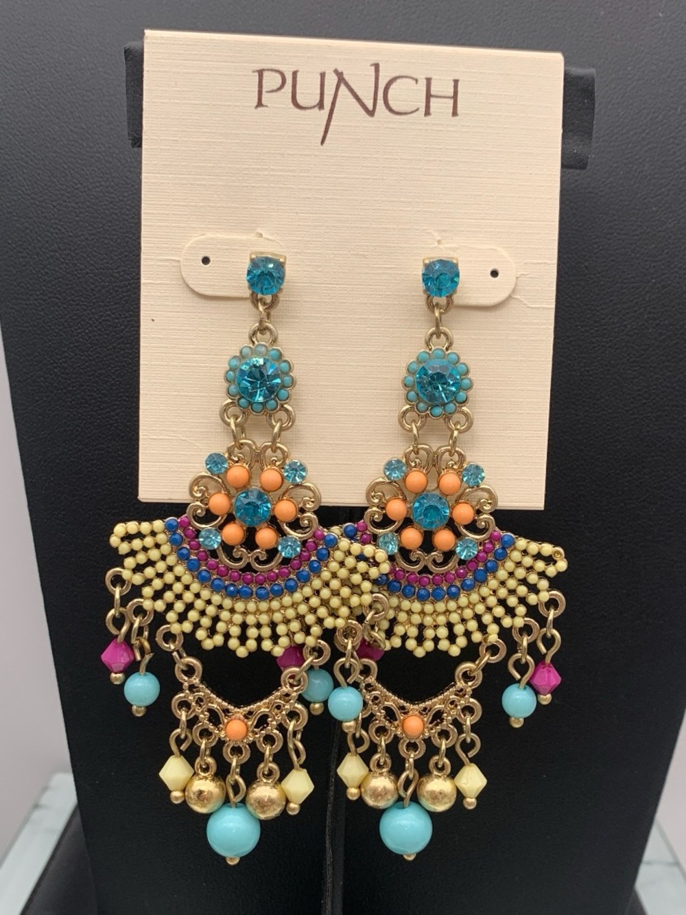 NWT Punch Multicolor Bohemian Chandelier Earrings - Turquoise & Coral Accents